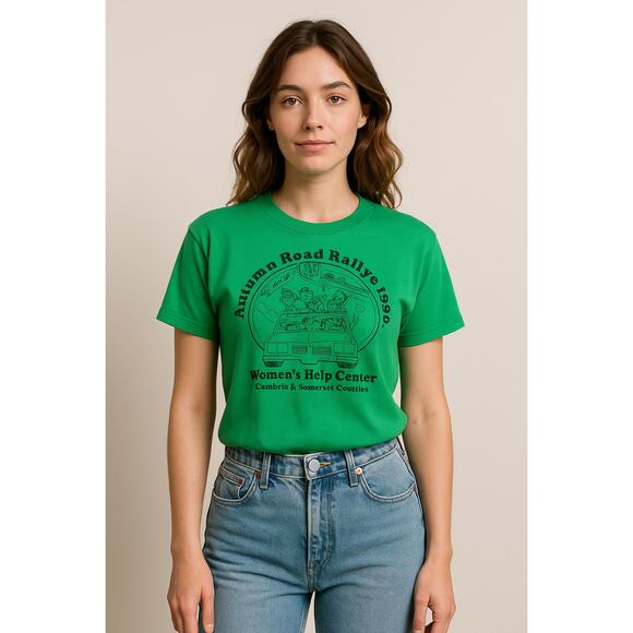 Vintage 1990 Autumn Road Rallye Women’s Help Center Green Tee Screen Stars L - Picture 1 of 8